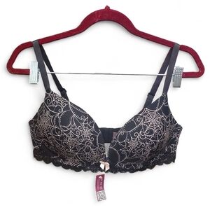 Adore Me Shea Plunge Push-up Bra Web of Temptation C01 Black 38D